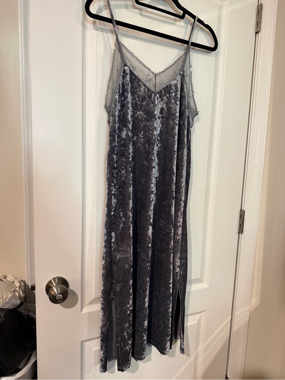 Mossimo Supply Co. Crushed Velvet Slip Dress in Charcoal Gray